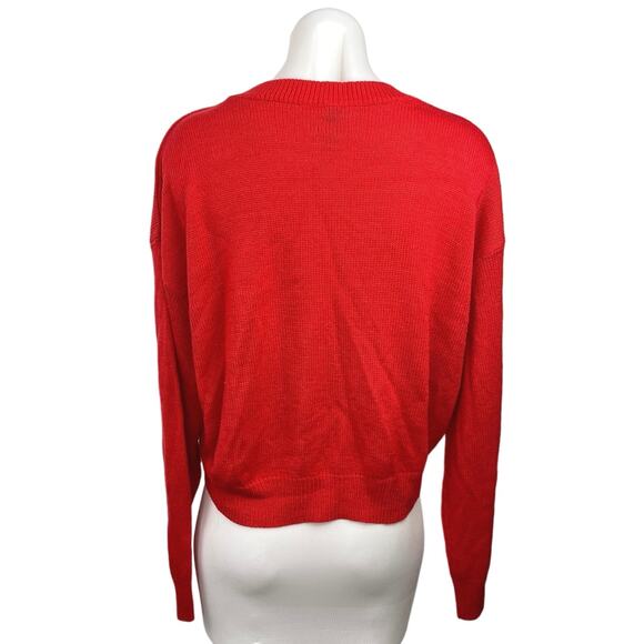 H&M Divided Women's Red Pullover Long Sleeve Round Neck Sweater Crop Top Sz M - Picture 2 of 4